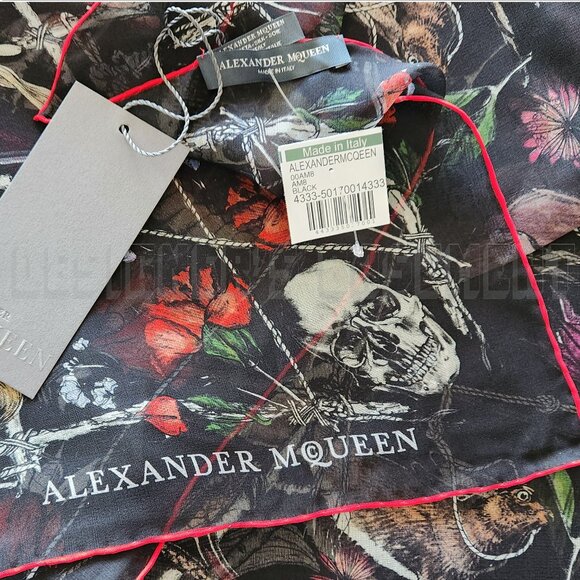 ALEXANDER MCQUEEN black Moon Sun Keys DEVIL TRAP silk chiffon 52"-sq scarf shawl - Picture 2 of 6